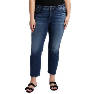 Silver Jeans Co Womens Silver Jeans Co. Elyse Jeans Blue Denim Mid Rise Straight Crop JZZ67