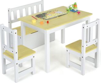 Costway Costway - Set De Mesa Y Sillas Para Ni&ntilde;os, Set 4 Piezas Mueble Actividad De Madera 2 En 1 Infantil, Mueble Multifuncional (natural)