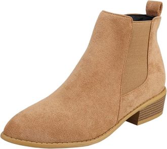 Generic Ankle Boots for Women UK Casual Fashion Faux Suede Chelsea Boot Side Zip & Low Block Heel Western Ankle Boots(Khaki,4.5)