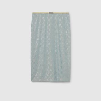 Gucci Silk Stretch Chiffon Skirt With Crystals, Blue, Ready-to-wear