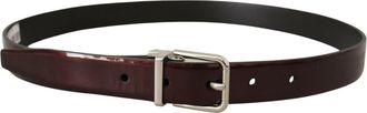 Dolce & Gabbana Mens Brown Patent Leather Silver Metal Buckle Belt