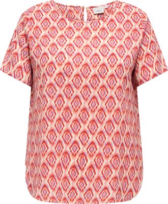 Only Carmakoma Shirtbluse ONLY CARMAKOMA CARVICA SS TOP WVN NOOS, Damen, Gr. 42, equestrian rot aop:warm tiles, Web, Obermaterial: 97% Polyester, 3% Elasthan, bedruc