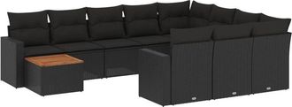 vidaXL Set De Sof&aacute;s De Jard&iacute;n 11 Pzas Y Cojines Rat&aacute;n Sint&eacute;tico Negro Vidaxl