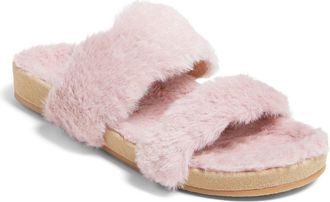 Jack Rogers Lauren Comfort Cozy Sandal Womens Pink Faux Fur Slip-On JOBB1459