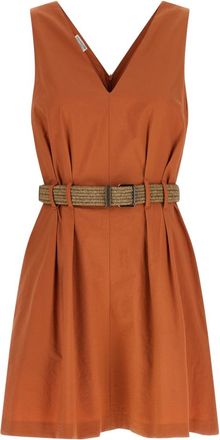 Brunello Cucinelli Orange V Neck Mini Dress