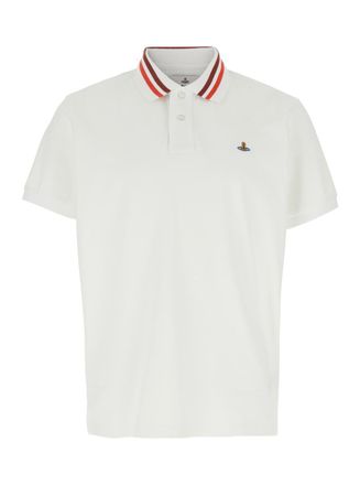 Vivienne Westwood White Polo Shirt With Contrasting Collar And Orb Logo Detail On The Front In Cotton Man