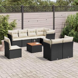 vidaXL Set De Sof&aacute;s De Jard&iacute;n 8 Piezas Y Cojines Rat&aacute;n Sint&eacute;tico Negro Vidaxl