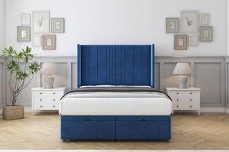 Comfort Beds Grace Plush Ottoman Bed Set With 54 Wingback Headboard in Navy | Size: Small Single