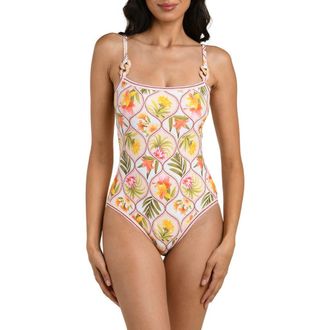 La Blanca Palm One-Piece Swimsuit in White Multi at Nordstrom, Size 12