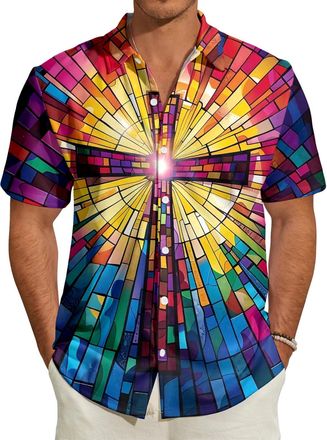 Generic Christian Jesus Shirts for Men Cross Printed Shirt Hawaiian Button Down Shirts Loose Fit Travel Party Daily Christ Cross M