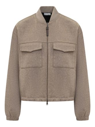Brunello Cucinelli virgin wool bomber jacket - women - Virgin Wool - 46 - Neutrals