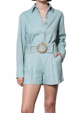 Greylin Lily Belted Denim Linen Blend Shorts In Blue