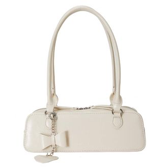 Generic Women PU Underarm Bag Small Handbag Large Capacity Fashion Shoulder Bag Solid Color Top Handle Bag with Heart Pendant Stylish Shoulder Purse (White)