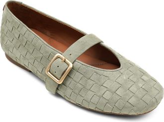 Gentle Souls Winifred Woven Mary Jane Flat in Silver Sage Suede at Nordstrom, Size 5.5