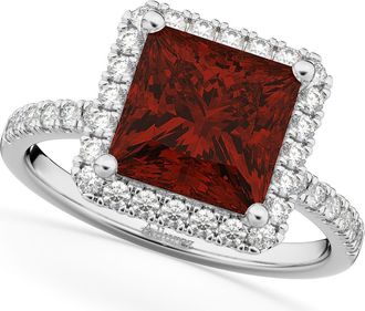 Allurez Princess Cut Halo Garnet & Diamond Engagement Ring 14K in 3.47Ct/white Gold at Nordstrom, Size 5.5
