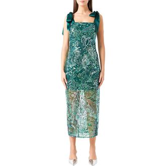 endless rose Sequin Tie Shoulder Cocktail Dress in Green at Nordstrom, Size X-Small