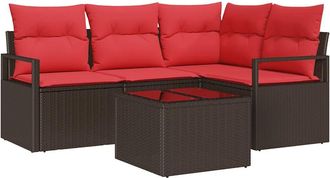 vidaXL Conjunto De Sof&aacute;s De Jard&iacute;n 5 Uds. Marr&oacute;n Y Rojo Vidaxl