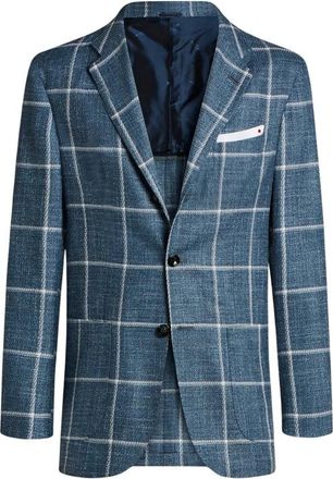 Kiton Fijn Gem&ecirc;leerd Geruit Single-Breasted Jasje - Heren - Blazers - Blauw - 4XL - Leer - Jassen