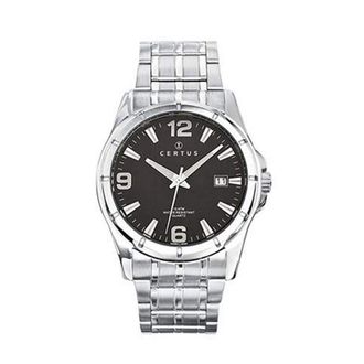 Certus Mens Black Watch - Silver Stainless Steel - One Size