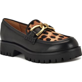 Nine West Gables Genuine Calf Hair Lug Sole Loafer in Black 001 at Nordstrom, Size 10.5