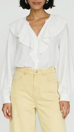 Vero Moda Kaja Frill Shirt in Snow White at Nordstrom Rack, Size X-Small