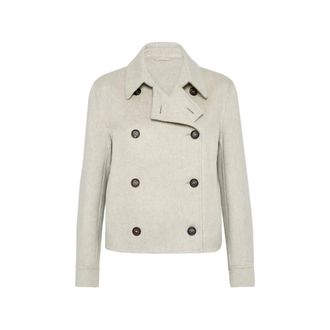 Brunello Cucinelli Hand-crafted Cropped Pea Coat In Cashmere Double Beaver Cloth With Monili