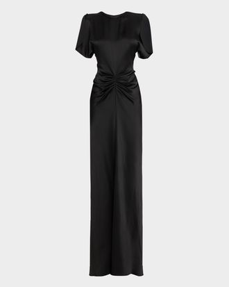 Victoria Beckham Gathered Waist Satin Maxi Dress