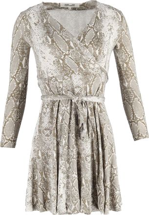 Diane Von Fürstenberg Diane Von Furstenberg DVF Elowen Snakeskin Print Mini Wrap Dress in Grey Silk