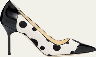 Manolo Blahnik Capcour Polka Dot Mixed-Media Pumps
