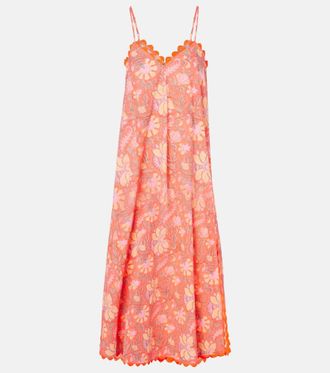 Juliet Dunn Floral scalloped cotton slip dress