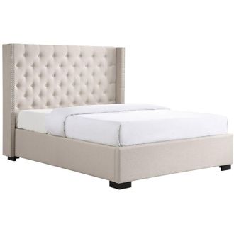 Vente-Unique Letto matrimoniale 160 x 200 cm con testata trapuntata in Tessuto Beige - MASSIMO
