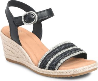 S&ouml;fft Inez II Espadrille Ankle Strap Platform Wedge Sandal in Black at Nordstrom, Size 6.5