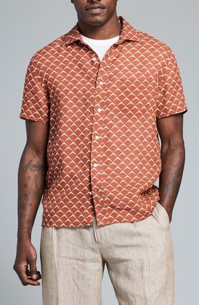 Billy Reid Pagoda Short Sleeve Linen Button-Up Shirt in Umber at Nordstrom, Size Xx-Large
