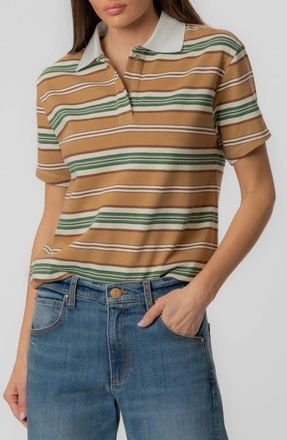 Kut from the Kloth Livvy Stripe Polo in Ivory/brown at Nordstrom, Size X-Large