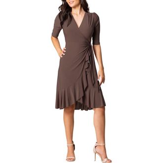 Kiyonna Whimsy Midi Wrap Dress in Java at Nordstrom, Size X-Large