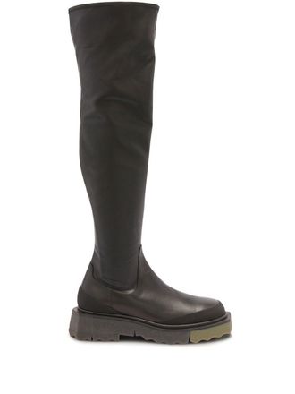 Off-white knee-length leather boots - women - Polyester/Calf Leather/Rubber/Calf Leather - 36 - Black