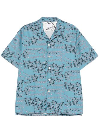 Paul Smith Overhemd met Jasmine-print en korte mouwen - Blauw