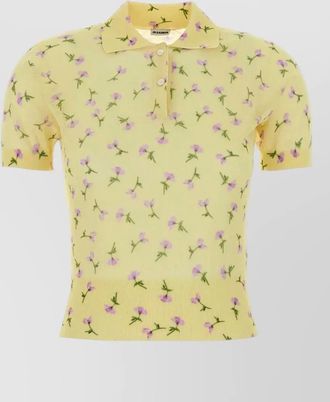 Jil Sander cotton blend polo shirt floral motif