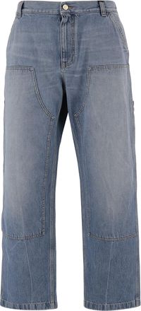 Versace Washed Blue Denim Jeans with Multi-Pocket Design