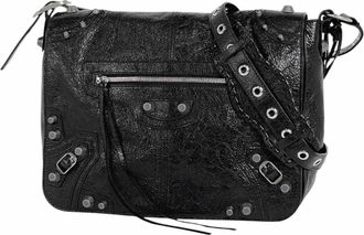 Balenciaga Black Leather Messenger Bag Shoulder Bag (Pre-Owned)