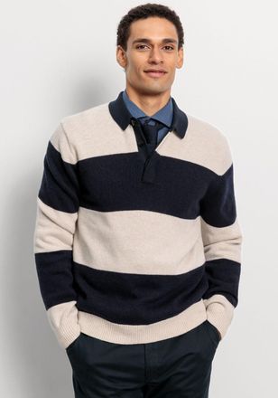 Olymp Polokragenpullover OLYMP OLYMP Strick Casual, Herren, Gr. XL, weiss (off), Strick, Obermaterial: 45% Wolle, 43% Baumwolle, 12% Polyamid, gestreift, re