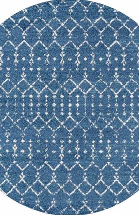 Jonathan Y Designs Moroccan HYPE Boho Vintage Diamond Round Area Rug in Blue/white at Nordstrom, Size 5Ft 0In X 5Ft 0In