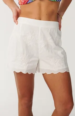 Rip Curl Bossa Nova Embroidered Scallop Hem Cotton Shorts in Bone at Nordstrom, Size Xx-Small