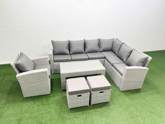 Fimous Rattan Furniture Set 6 Pieces Outdoor Sofa Coffee Table with Chair in Light Grey