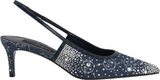Philipp Plein Schoenen, Dames, Blauw, 41 EU, Denim, Denim Mid Heels Slingbacks Monogram Strass