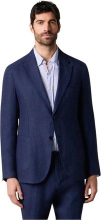 Brooks Brothers Effen Linnen Blazer - Heren - Business blazers - Blauw - S - Linnen - Kostuums