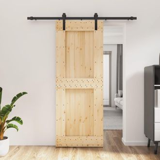 Berkfield Home Sliding Door with Hardware Set 80x210 cm Solid Wood Pine in Brown