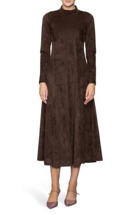 Melloday Long Sleeve Faux Suede A-Line Dress in Deep Brown at Nordstrom Rack, Size X-Small