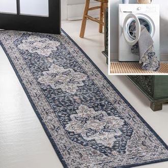 Jonathan Y Designs Didim Boho Gray Medallion Machine-Washable Area Rug in Navy/light Gray at Nordstrom, Size 2Ft 0In X 8Ft 0In