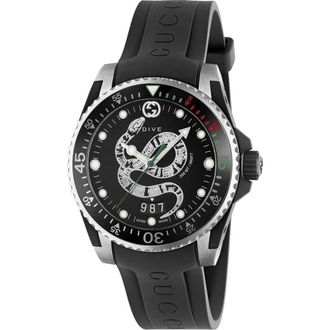 Gucci YA136323 Dive Snake Dial 40mm Unisex Watch - Black Silicone - One Size